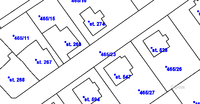 Parcela st. 465/23 v KÚ Hylváty, Katastrální mapa
