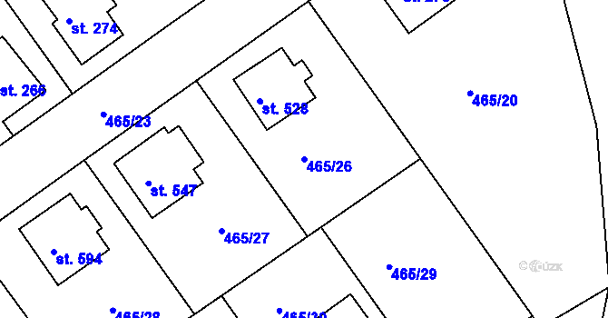 Parcela st. 465/26 v KÚ Hylváty, Katastrální mapa