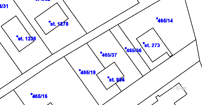 Parcela st. 465/37 v KÚ Hylváty, Katastrální mapa
