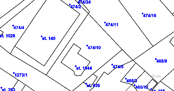 Parcela st. 474/10 v KÚ Hylváty, Katastrální mapa