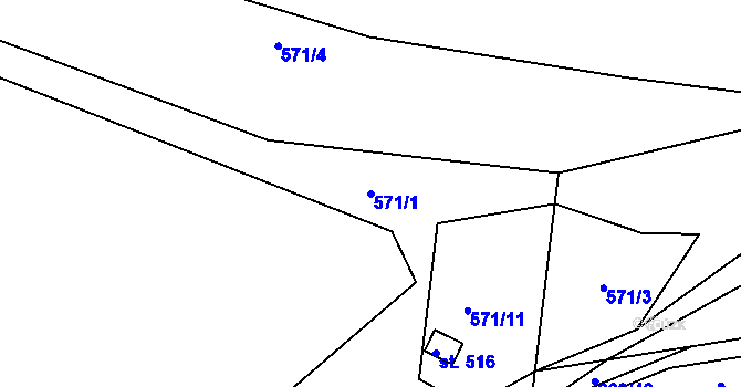 Parcela st. 571/1 v KÚ Hylváty, Katastrální mapa