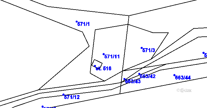 Parcela st. 571/11 v KÚ Hylváty, Katastrální mapa