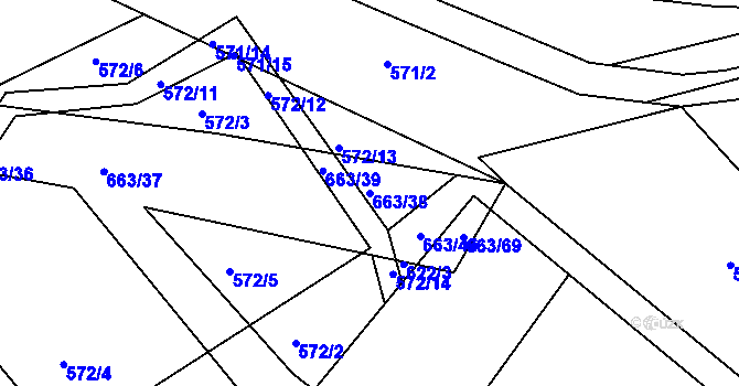 Parcela st. 663/38 v KÚ Hylváty, Katastrální mapa