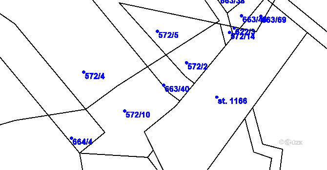Parcela st. 663/40 v KÚ Hylváty, Katastrální mapa