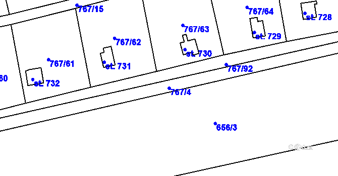 Parcela st. 767/4 v KÚ Hylváty, Katastrální mapa