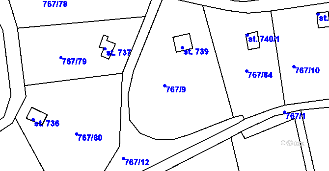 Parcela st. 767/9 v KÚ Hylváty, Katastrální mapa