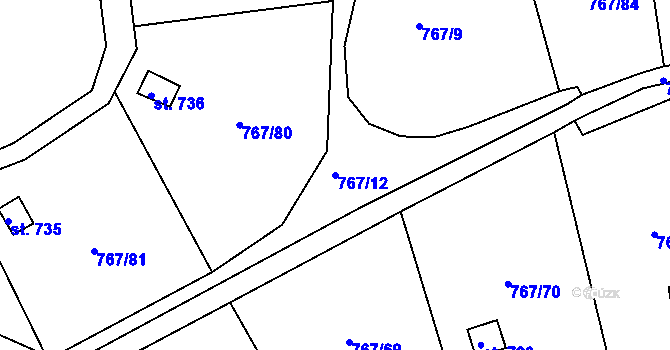Parcela st. 767/12 v KÚ Hylváty, Katastrální mapa
