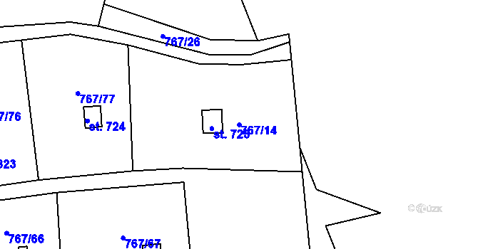 Parcela st. 767/14 v KÚ Hylváty, Katastrální mapa