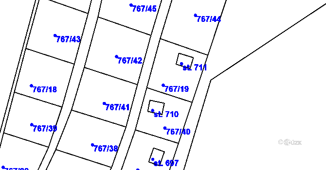 Parcela st. 767/19 v KÚ Hylváty, Katastrální mapa