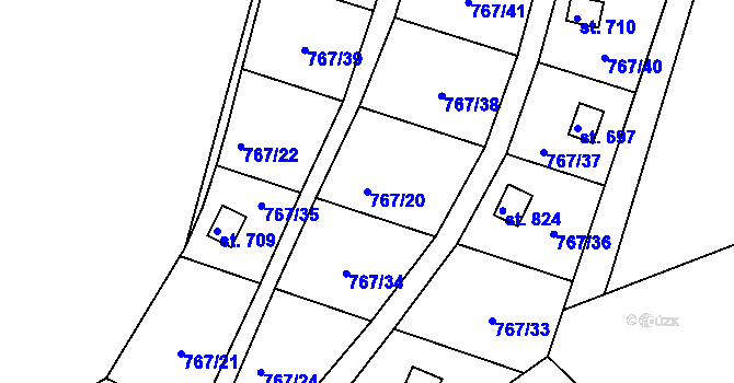 Parcela st. 767/20 v KÚ Hylváty, Katastrální mapa