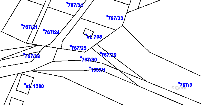 Parcela st. 767/29 v KÚ Hylváty, Katastrální mapa
