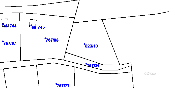 Parcela st. 823/10 v KÚ Hylváty, Katastrální mapa