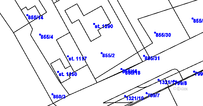 Parcela st. 855/2 v KÚ Hylváty, Katastrální mapa