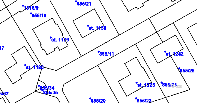 Parcela st. 855/11 v KÚ Hylváty, Katastrální mapa