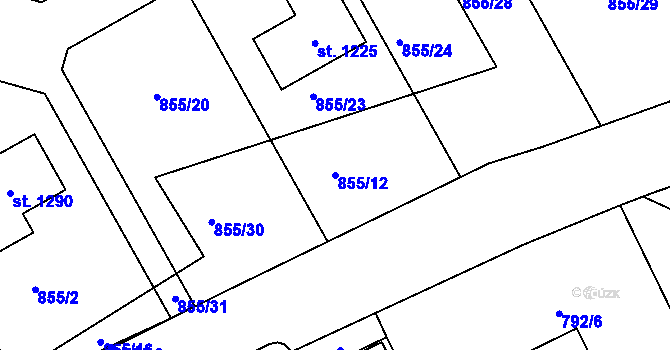 Parcela st. 855/12 v KÚ Hylváty, Katastrální mapa