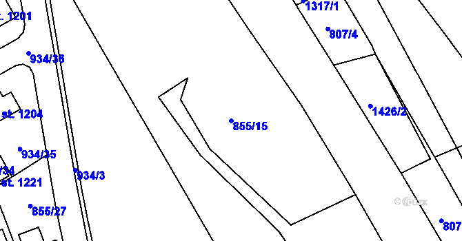 Parcela st. 855/15 v KÚ Hylváty, Katastrální mapa