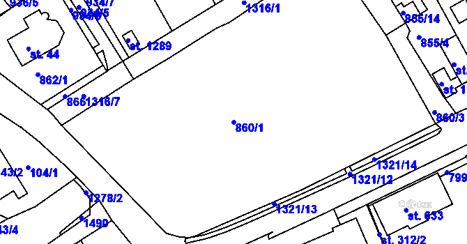 Parcela st. 860/1 v KÚ Hylváty, Katastrální mapa