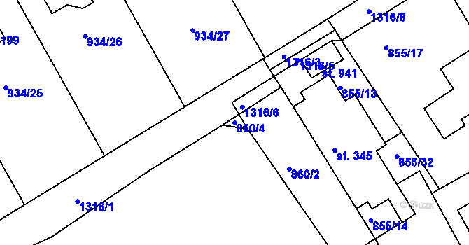 Parcela st. 860/4 v KÚ Hylváty, Katastrální mapa