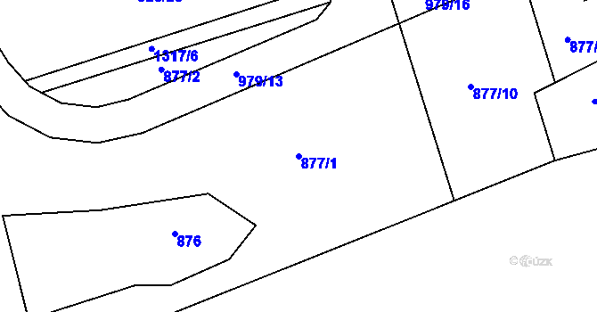 Parcela st. 877/1 v KÚ Hylváty, Katastrální mapa