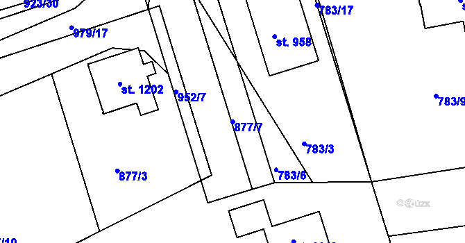 Parcela st. 877/7 v KÚ Hylváty, Katastrální mapa