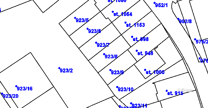 Parcela st. 923/8 v KÚ Hylváty, Katastrální mapa