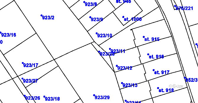 Parcela st. 923/28 v KÚ Hylváty, Katastrální mapa