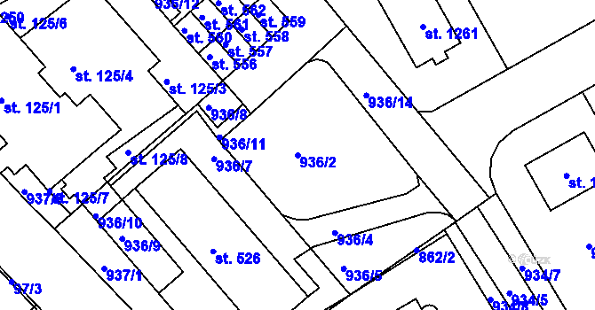 Parcela st. 936/2 v KÚ Hylváty, Katastrální mapa