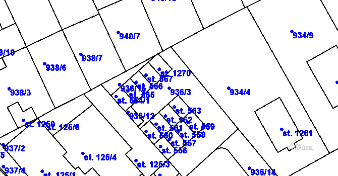 Parcela st. 936/3 v KÚ Hylváty, Katastrální mapa