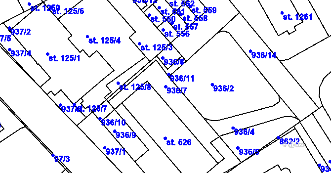 Parcela st. 936/7 v KÚ Hylváty, Katastrální mapa