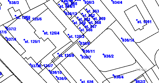 Parcela st. 936/8 v KÚ Hylváty, Katastrální mapa