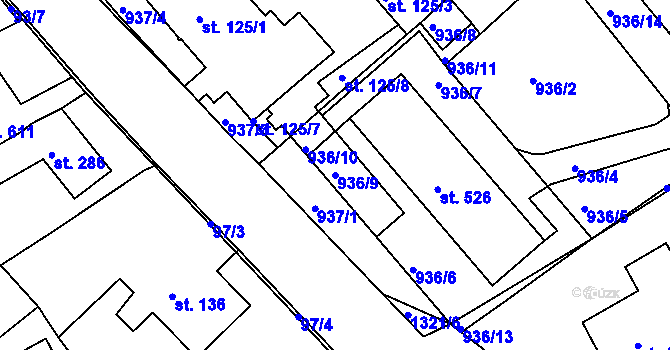 Parcela st. 936/9 v KÚ Hylváty, Katastrální mapa