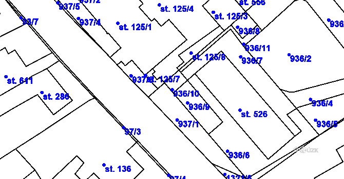 Parcela st. 936/10 v KÚ Hylváty, Katastrální mapa