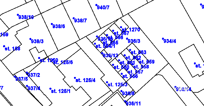 Parcela st. 936/12 v KÚ Hylváty, Katastrální mapa