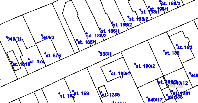 Parcela st. 938/1 v KÚ Hylváty, Katastrální mapa