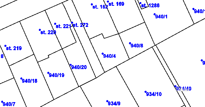 Parcela st. 940/4 v KÚ Hylváty, Katastrální mapa