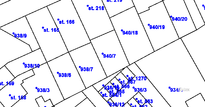 Parcela st. 940/7 v KÚ Hylváty, Katastrální mapa