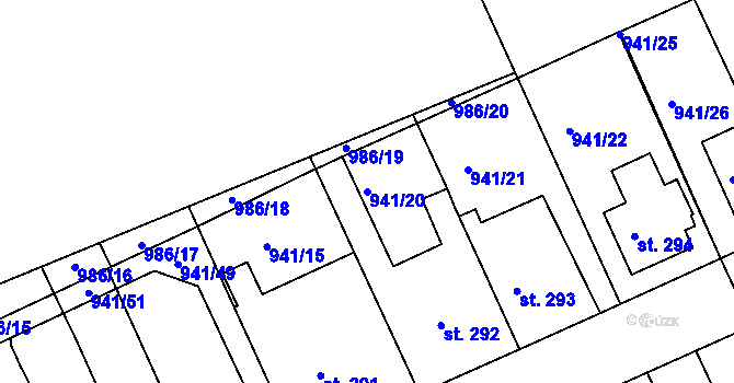 Parcela st. 941/20 v KÚ Hylváty, Katastrální mapa