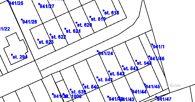 Parcela st. 941/24 v KÚ Hylváty, Katastrální mapa