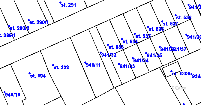 Parcela st. 941/32 v KÚ Hylváty, Katastrální mapa