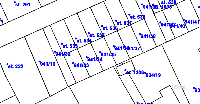 Parcela st. 941/35 v KÚ Hylváty, Katastrální mapa