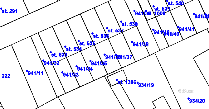 Parcela st. 941/36 v KÚ Hylváty, Katastrální mapa