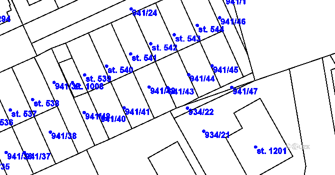 Parcela st. 941/43 v KÚ Hylváty, Katastrální mapa