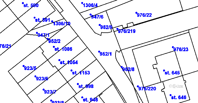 Parcela st. 952/1 v KÚ Hylváty, Katastrální mapa
