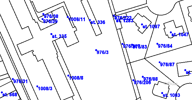 Parcela st. 976/3 v KÚ Hylváty, Katastrální mapa