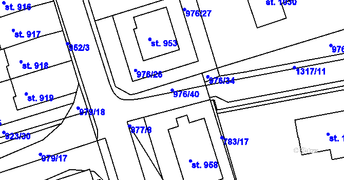 Parcela st. 976/40 v KÚ Hylváty, Katastrální mapa