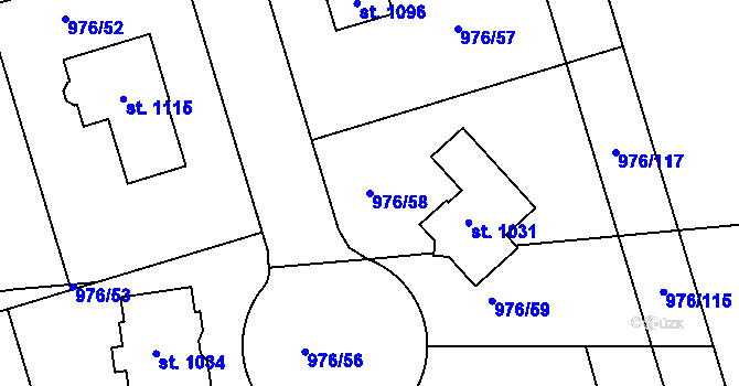 Parcela st. 976/58 v KÚ Hylváty, Katastrální mapa