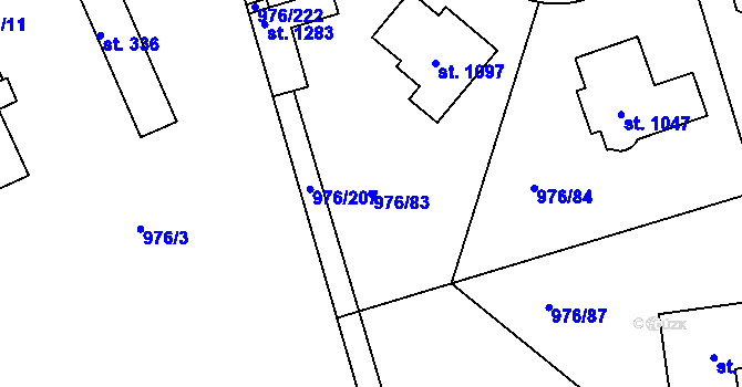 Parcela st. 976/83 v KÚ Hylváty, Katastrální mapa