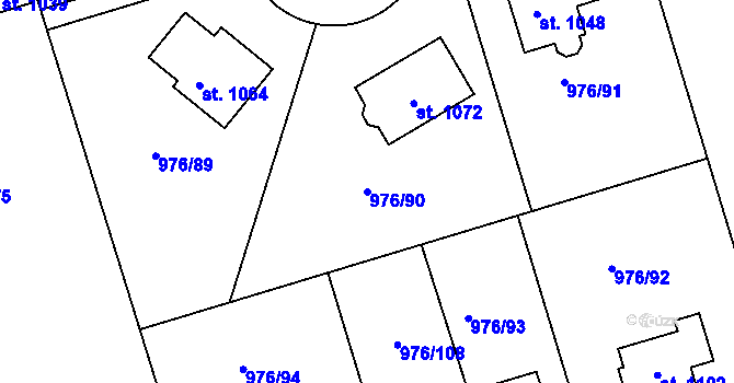 Parcela st. 976/90 v KÚ Hylváty, Katastrální mapa