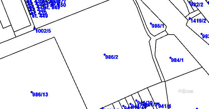 Parcela st. 986/2 v KÚ Hylváty, Katastrální mapa