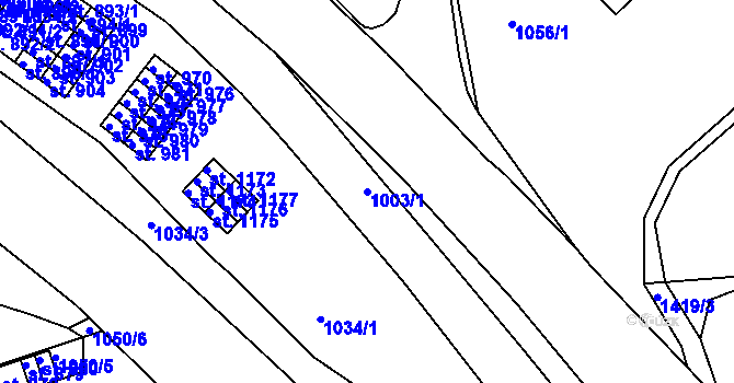 Parcela st. 1003/1 v KÚ Hylváty, Katastrální mapa